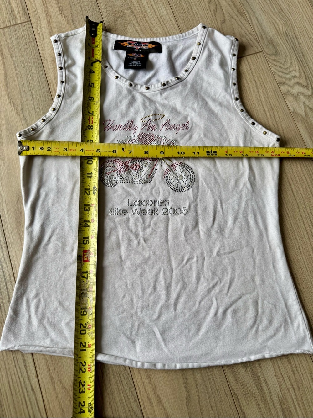 Studded White Sleeveless Graphic Tank Top